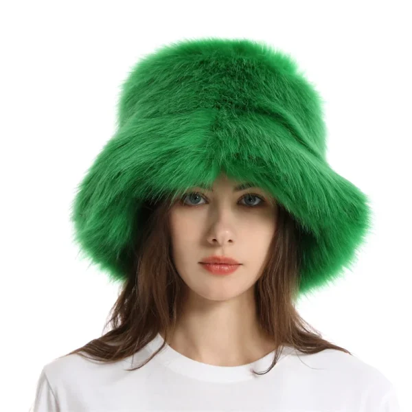 Faux Fur Hat Women's Elegant Autumn and Winter Fur Fisherman Hat New Color Korean Senior Warm Bucket Hat - Image 6