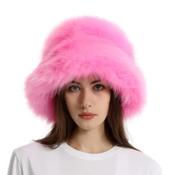 Faux Fur Hat Women's Elegant Autumn and Winter Fur Fisherman Hat New Color Korean Senior Warm Bucket Hat - Image 12