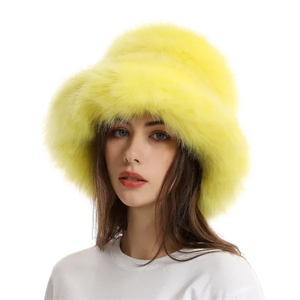 Faux Fur Hat Women's Elegant Autumn and Winter Fur Fisherman Hat New Color Korean Senior Warm Bucket Hat - Image 5