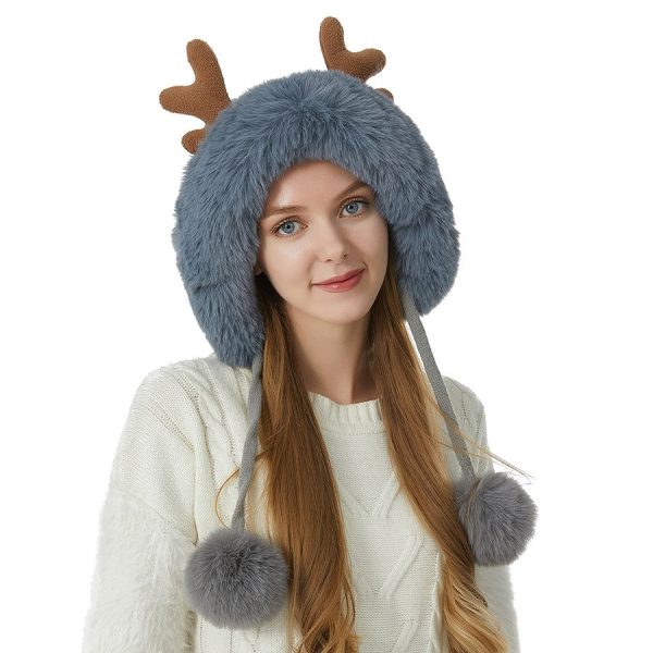 Cute Deer Horn Three Wool Ball Knitted Hat, European and American Autumn and Winter Warmth, Plushed Wool Hat, Fashion and Leisure - Image 2