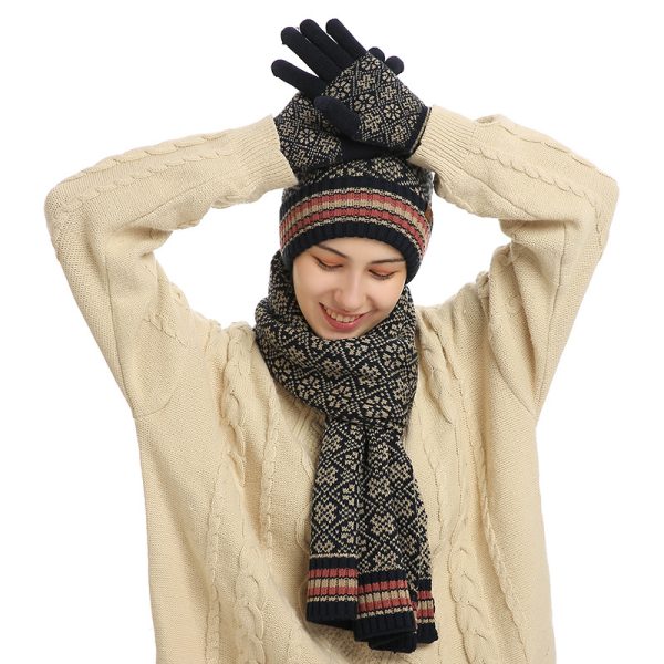 Winter New Knitted Scarf Warm Wool Hat Scarf Gloves 3 Pieces - Image 3