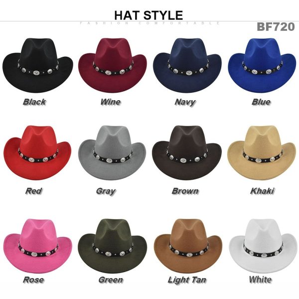 Classic Cowboy Hat Vintage Jazz Hat National Style Fur Top Hat Felt Hat Vintage Imitation Sheep Hat Cowboy Hat - Image 3