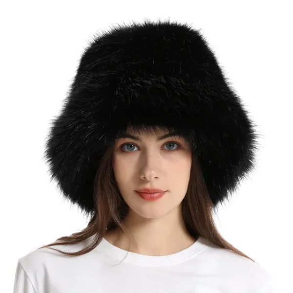 Faux Fur Hat Women's Elegant Autumn and Winter Fur Fisherman Hat New Color Korean Senior Warm Bucket Hat - Image 8