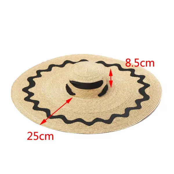 New Patch Large Brim Straw Hat Ladies Flat Top Oversized Beach Hat Sun Hat Fashion Fadora Hat For Woman Catwalk Straw Hat Cape - Image 5