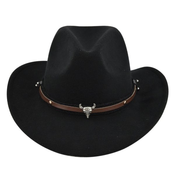 New European and American Cowhead Western Denim Hat Woolen British Jazz Hat Mens and Womens Famous Ethnic Style Big Eaves Hat - Image 3