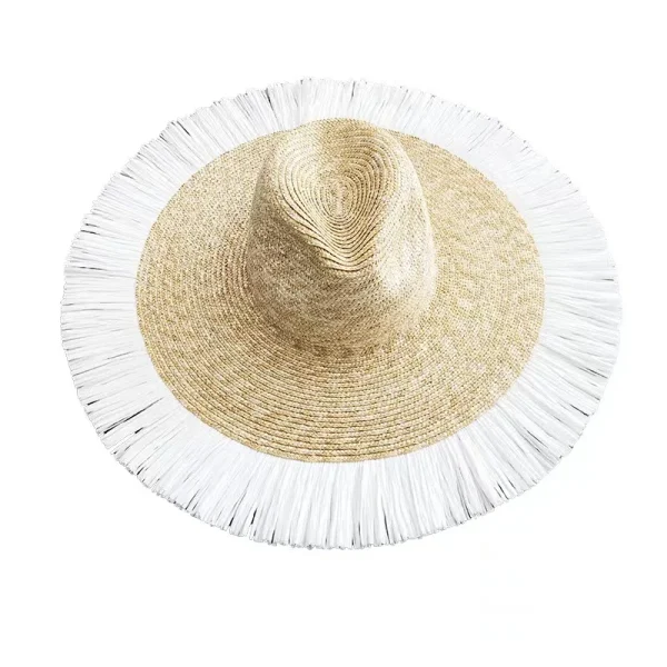 New Summer Vintage Fringed Straw Hat 10cm Wide Brim Jazz Hat Beach Panama Sun Hat Women Holiday Bonnet Enfant Derby Cap Fadora
