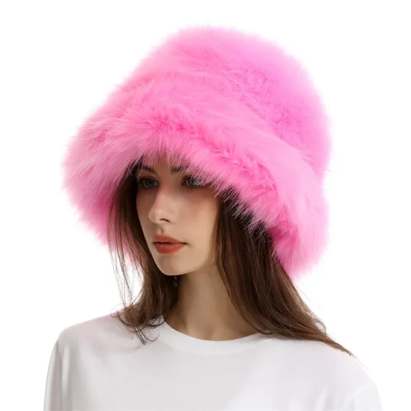 Faux Fur Hat Women's Elegant Autumn and Winter Fur Fisherman Hat New Color Korean Senior Warm Bucket Hat - Image 3