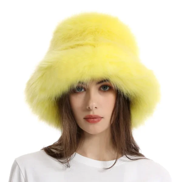 Faux Fur Hat Women's Elegant Autumn and Winter Fur Fisherman Hat New Color Korean Senior Warm Bucket Hat - Image 11