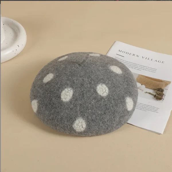 New Wool Beret Women's Retro Warm Thickening Painter Hat Ladies Fashion Pumpkin Cap Wild Autumn Winter Women Cute Berets Dot the - Image 5