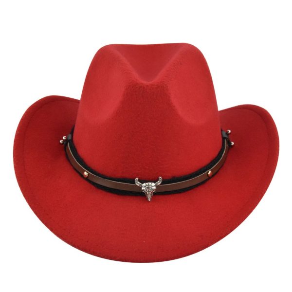 New European and American Cowhead Western Denim Hat Woolen British Jazz Hat Mens and Womens Famous Ethnic Style Big Eaves Hat - Image 2
