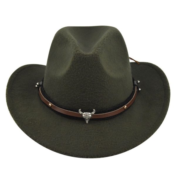 New European and American Cowhead Western Denim Hat Woolen British Jazz Hat Mens and Womens Famous Ethnic Style Big Eaves Hat - Image 9