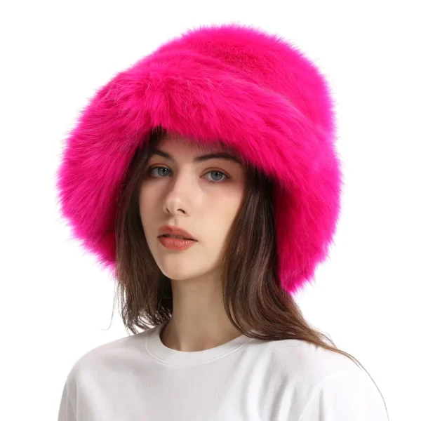 Faux Fur Hat Women's Elegant Autumn and Winter Fur Fisherman Hat New Color Korean Senior Warm Bucket Hat - Image 10