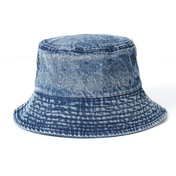 Washed denim fisherman hat for men and women in summer, Korean version, Japanese art, old flat top sunshade cloth hat, sun protection basin hat - Image 2