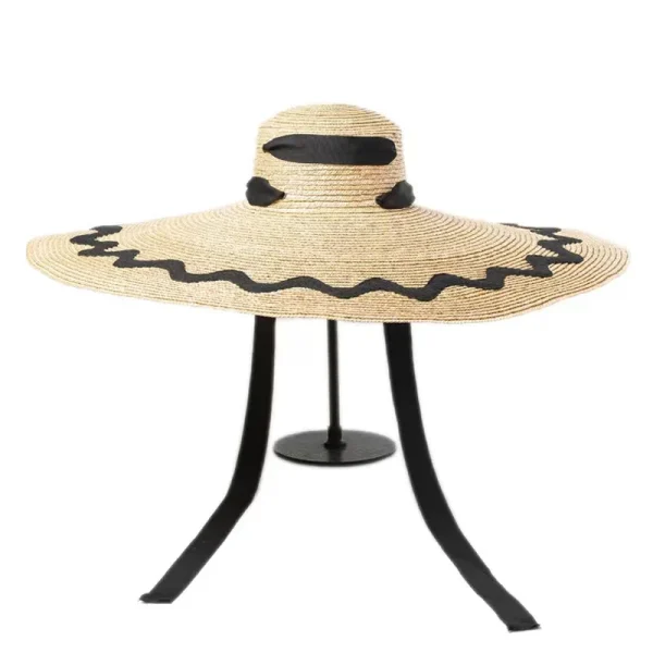New Patch Large Brim Straw Hat Ladies Flat Top Oversized Beach Hat Sun Hat Fashion Fadora Hat For Woman Catwalk Straw Hat Cape - Image 4
