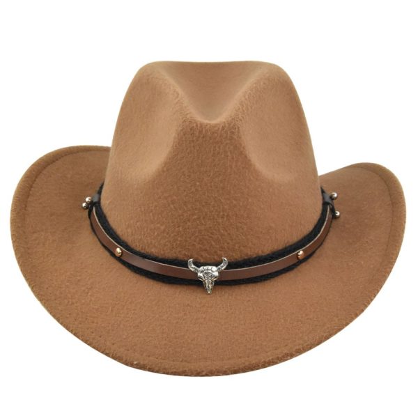 New European and American Cowhead Western Denim Hat Woolen British Jazz Hat Mens and Womens Famous Ethnic Style Big Eaves Hat - Image 6
