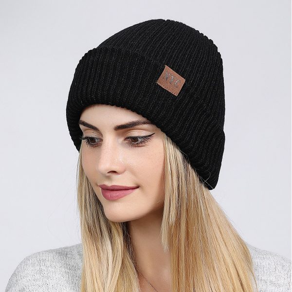 Autumn And Winter New Hat General Solid Color Flip Edge Warm Windproof Knitted Cap