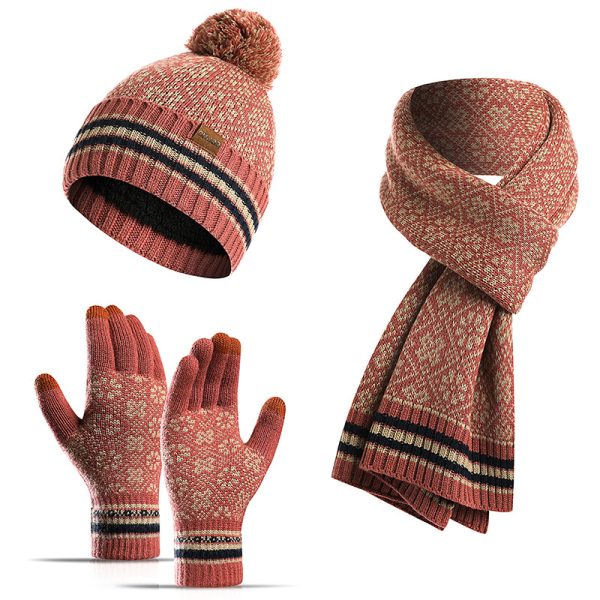 Winter New Knitted Scarf Warm Wool Hat Scarf Gloves 3 Pieces - Image 5