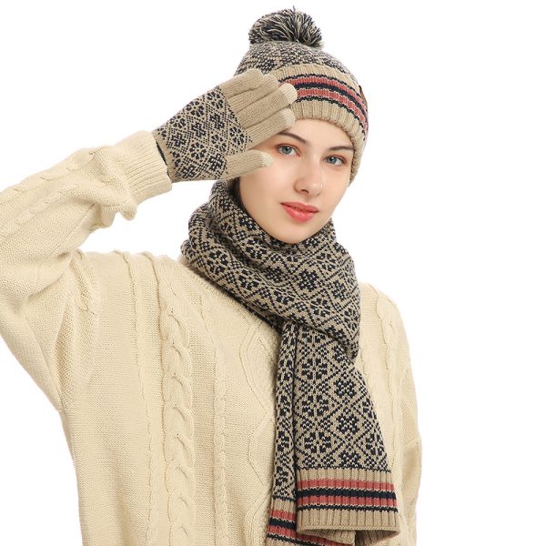 Winter New Knitted Scarf Warm Wool Hat Scarf Gloves 3 Pieces - Image 2