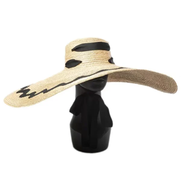 New Patch Large Brim Straw Hat Ladies Flat Top Oversized Beach Hat Sun Hat Fashion Fadora Hat For Woman Catwalk Straw Hat Cape - Image 3