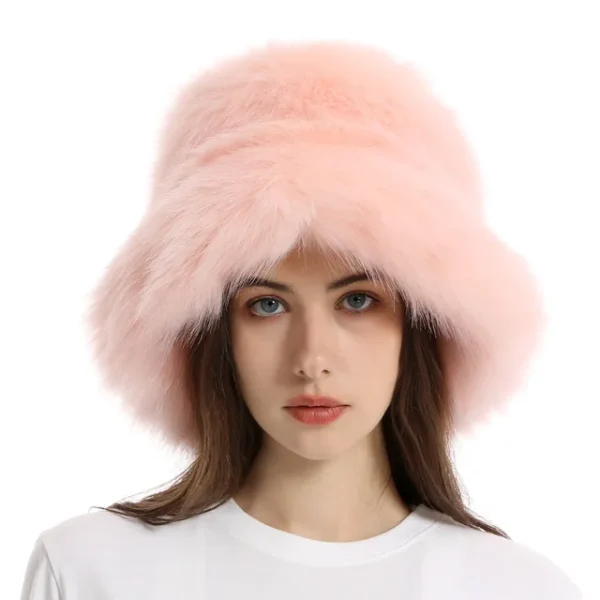 Faux Fur Hat Women's Elegant Autumn and Winter Fur Fisherman Hat New Color Korean Senior Warm Bucket Hat - Image 14
