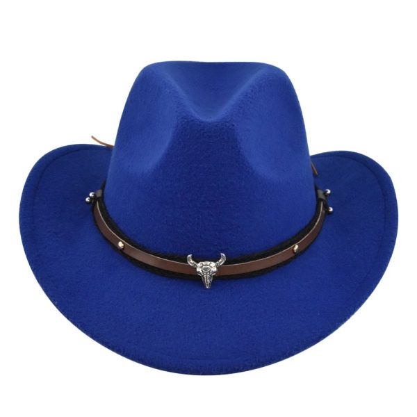 New European and American Cowhead Western Denim Hat Woolen British Jazz Hat Mens and Womens Famous Ethnic Style Big Eaves Hat - Image 5