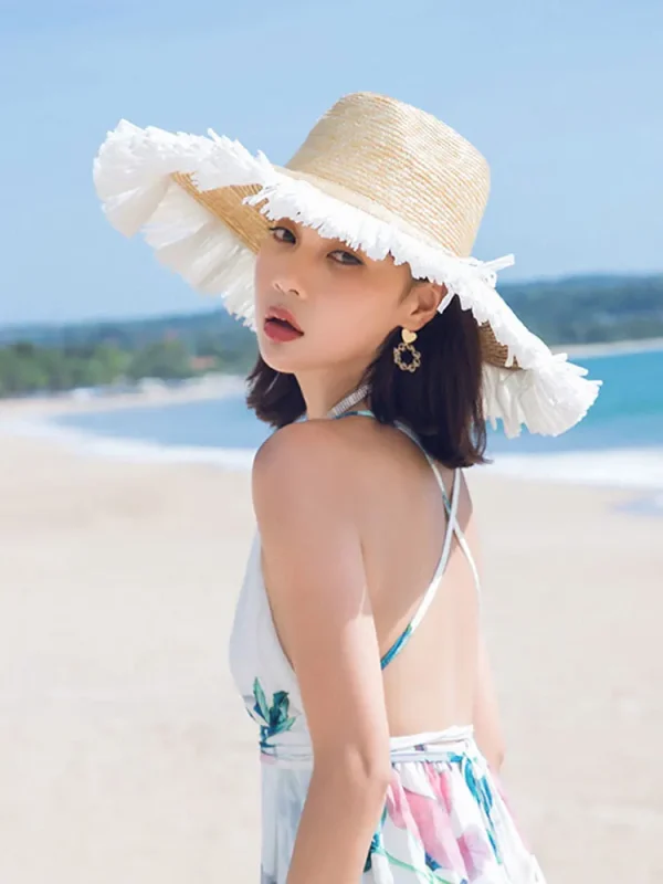 New Summer Vintage Fringed Straw Hat 10cm Wide Brim Jazz Hat Beach Panama Sun Hat Women Holiday Bonnet Enfant Derby Cap Fadora - Image 5