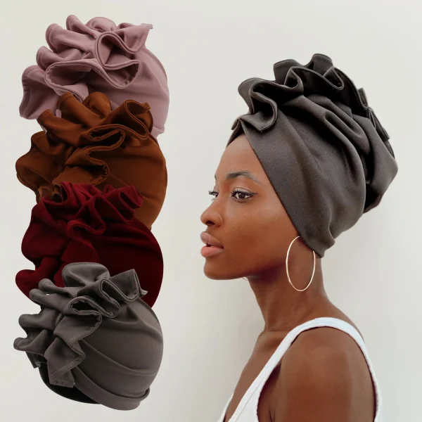 African Lady Head Wraps Soild Color Headscarf Bonnet Cancer Chemo Hat Muslim Turbans  NEW Ruffled Turban Cap for Women - Image 3