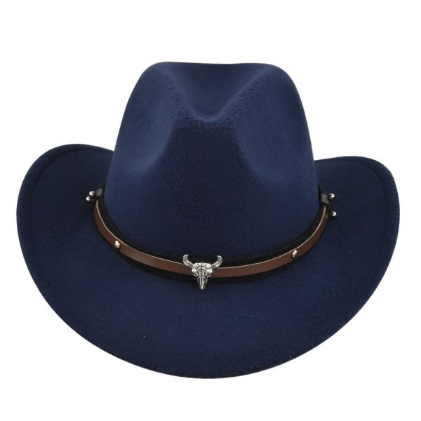 New European and American Cowhead Western Denim Hat Woolen British Jazz Hat Mens and Womens Famous Ethnic Style Big Eaves Hat - Image 7
