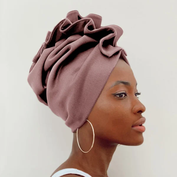 African Lady Head Wraps Soild Color Headscarf Bonnet Cancer Chemo Hat Muslim Turbans  NEW Ruffled Turban Cap for Women - Image 2