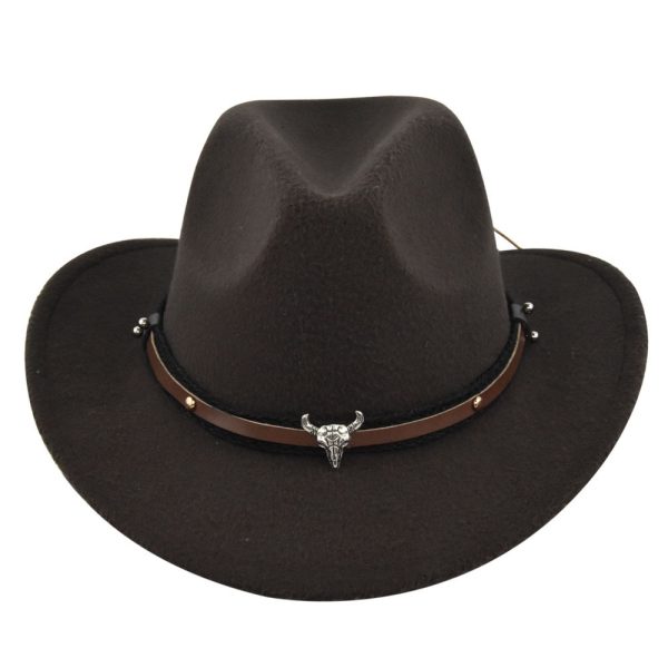 New European and American Cowhead Western Denim Hat Woolen British Jazz Hat Mens and Womens Famous Ethnic Style Big Eaves Hat