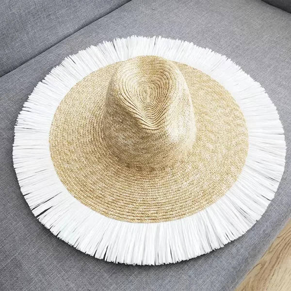 New Summer Vintage Fringed Straw Hat 10cm Wide Brim Jazz Hat Beach Panama Sun Hat Women Holiday Bonnet Enfant Derby Cap Fadora - Image 6