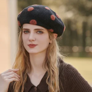 New Wool Beret Women's Retro Warm Thickening Painter Hat Ladies Fashion Pumpkin Cap Wild Autumn Winter Women Cute Berets Dot the