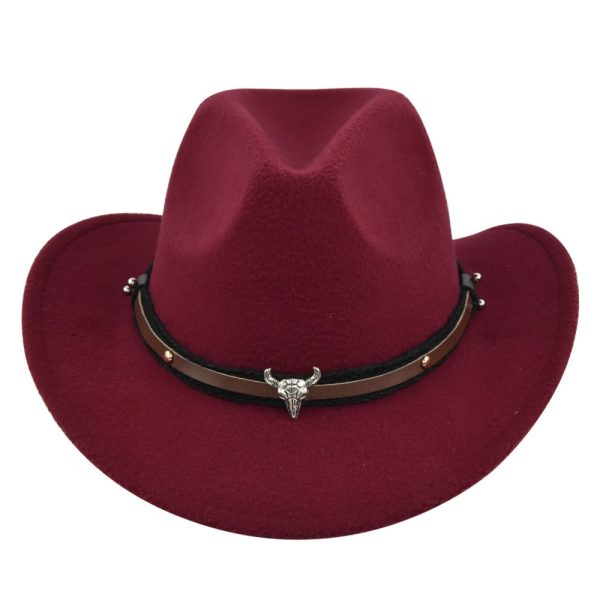 New European and American Cowhead Western Denim Hat Woolen British Jazz Hat Mens and Womens Famous Ethnic Style Big Eaves Hat - Image 4