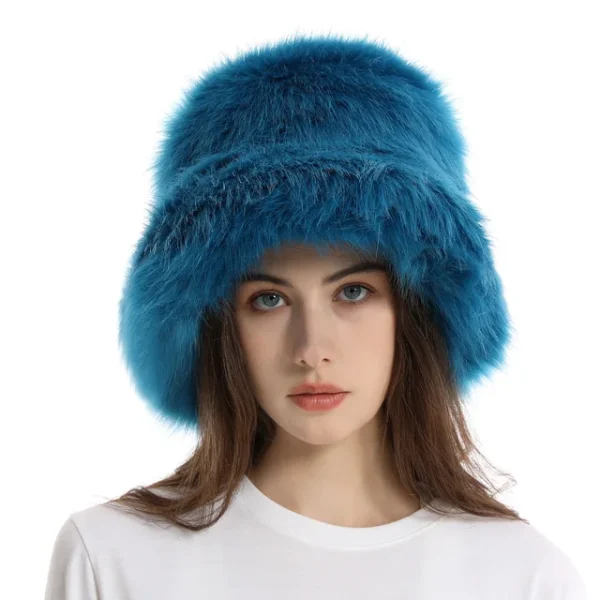 Faux Fur Hat Women's Elegant Autumn and Winter Fur Fisherman Hat New Color Korean Senior Warm Bucket Hat - Image 15