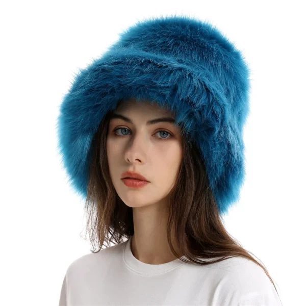 Faux Fur Hat Women's Elegant Autumn and Winter Fur Fisherman Hat New Color Korean Senior Warm Bucket Hat - Image 4