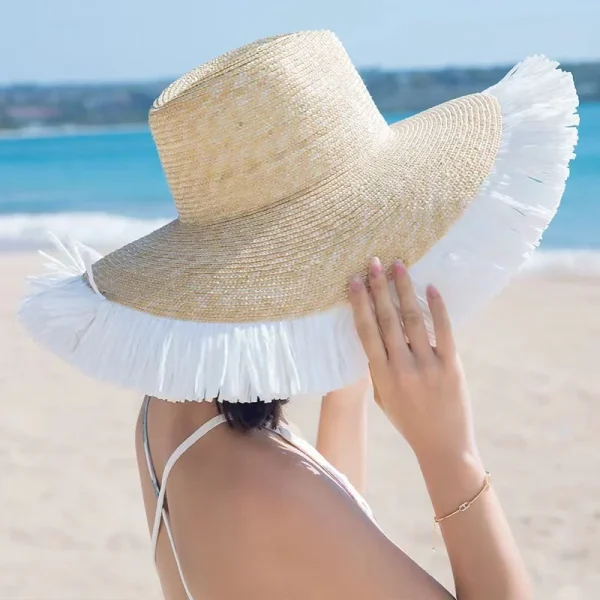 New Summer Vintage Fringed Straw Hat 10cm Wide Brim Jazz Hat Beach Panama Sun Hat Women Holiday Bonnet Enfant Derby Cap Fadora - Image 2
